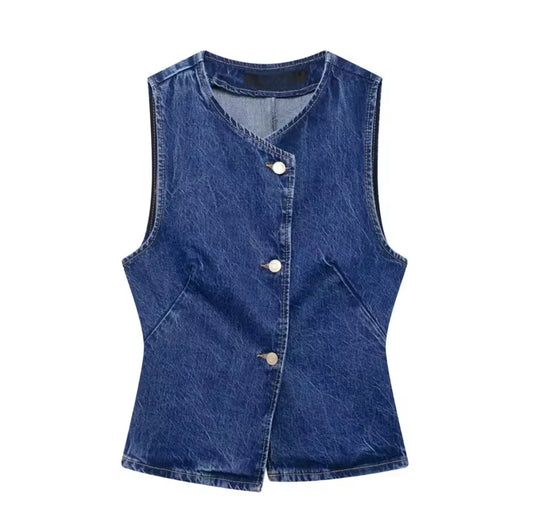 GILET EN DENIM BOUTONNÉ