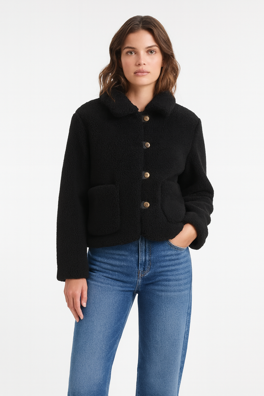 VESTE COURTE EN BOUCLETTE AVEC BOUTONS DORÉS