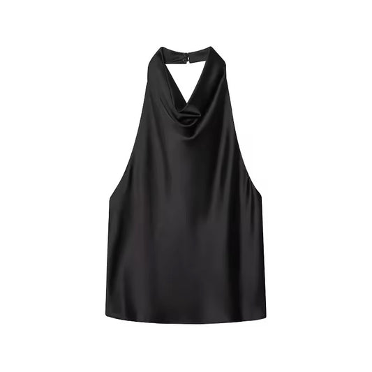 TOP HALTER SATINÉ À ENCOLURE DÉGAGÉE