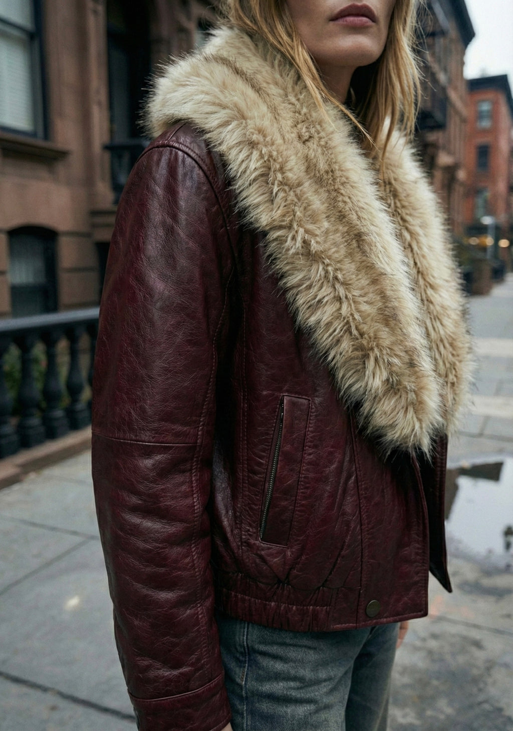 BLOUSON DOUBLÉ À COL EN EFFET FOURRURE