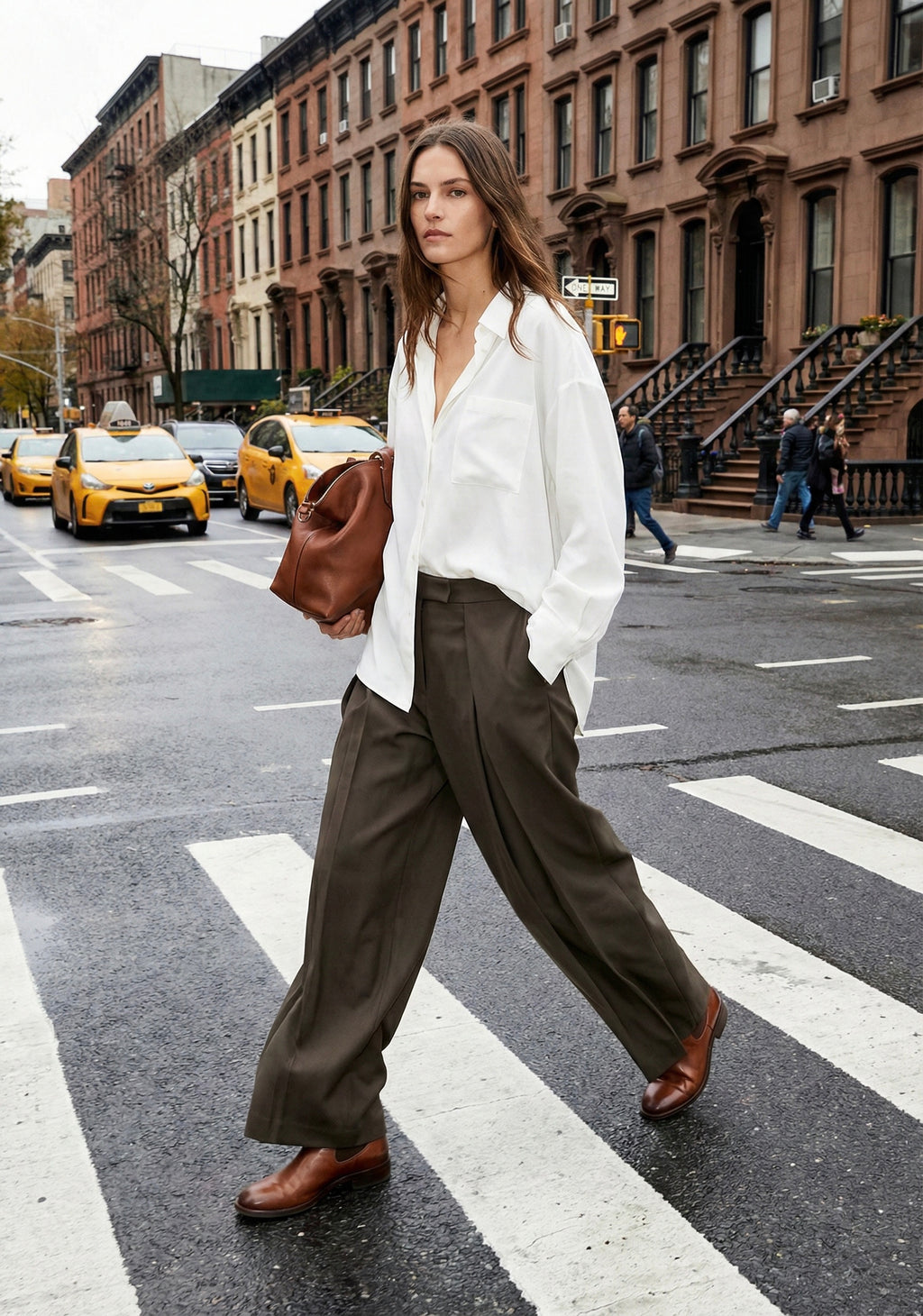 PANTALON FLUIDE À PINCES ET TAILLE MARQUÉE