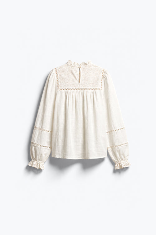 BLOUSE À EMPIÈCEMENT BRODÉ ET POIGNETS SMOCKÉS