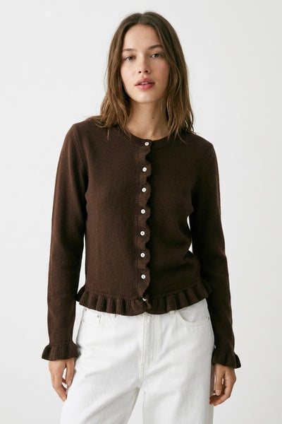 CARDIGAN MAILLE TEXTURÉE À FINITIONS VOLANTÉES