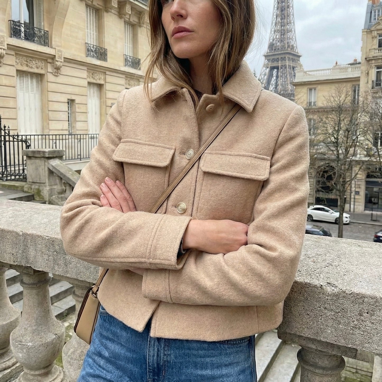 VESTE EFFET LAINE À POCHES PLAQUÉES