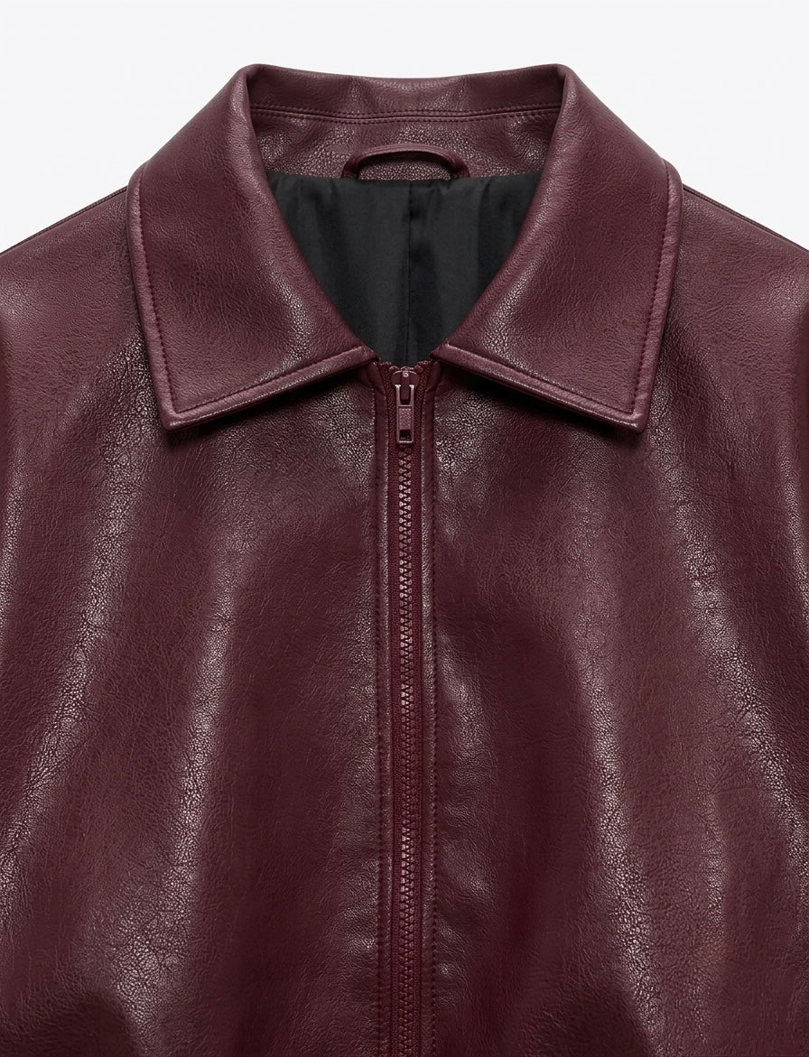 BLOUSON BOMBER EFFET CUIR À BASE ÉLASTIQUÉE