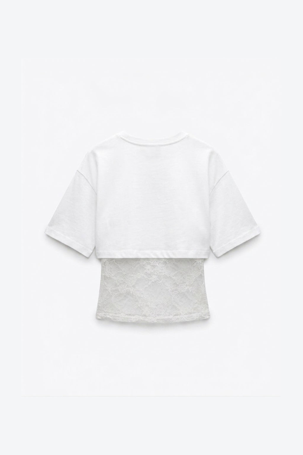 T-SHIRT COURT BI-MATIÈRE À DÉTAIL EN DENTELLE