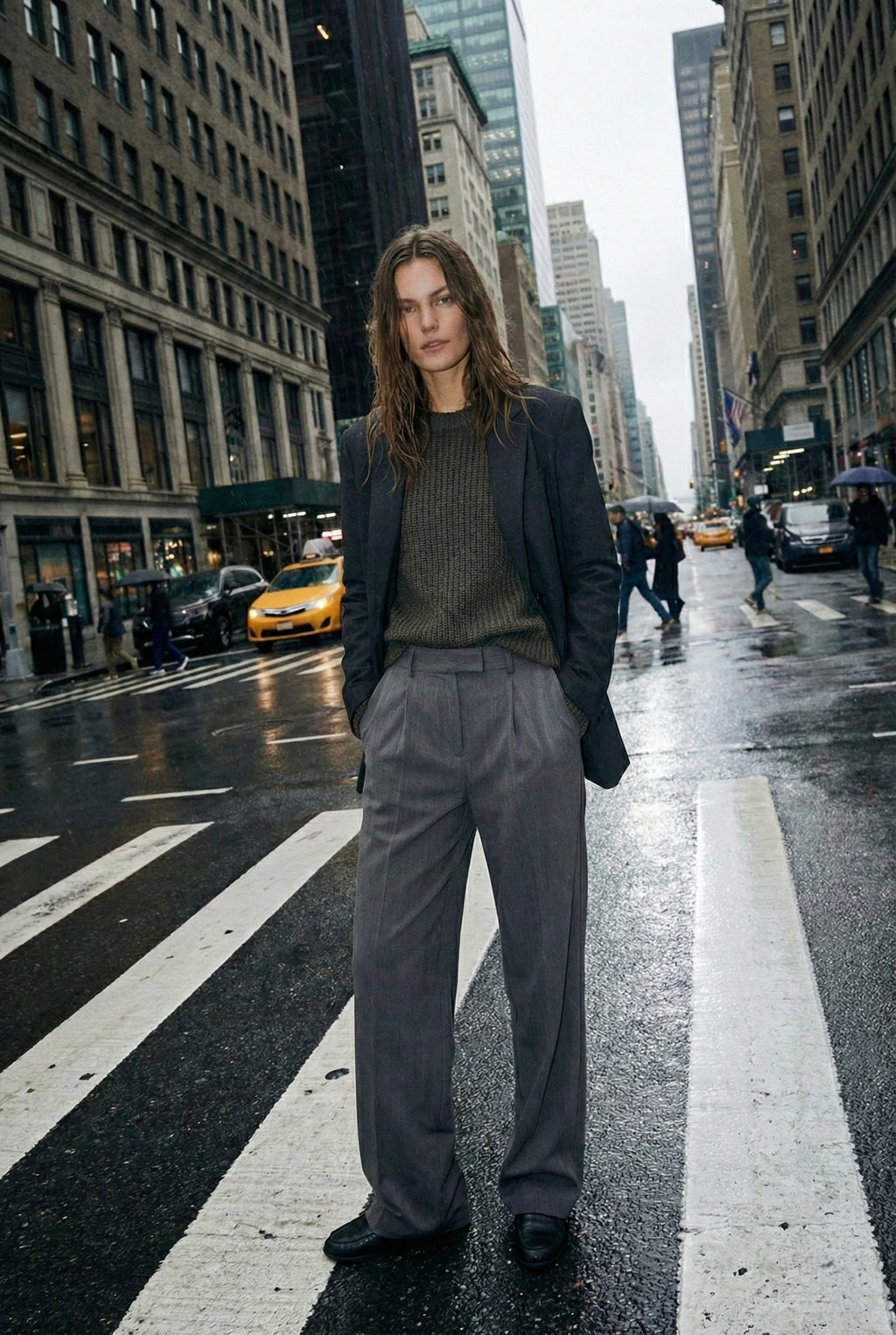 PANTALON DROIT TAILLE HAUTE À PINCES