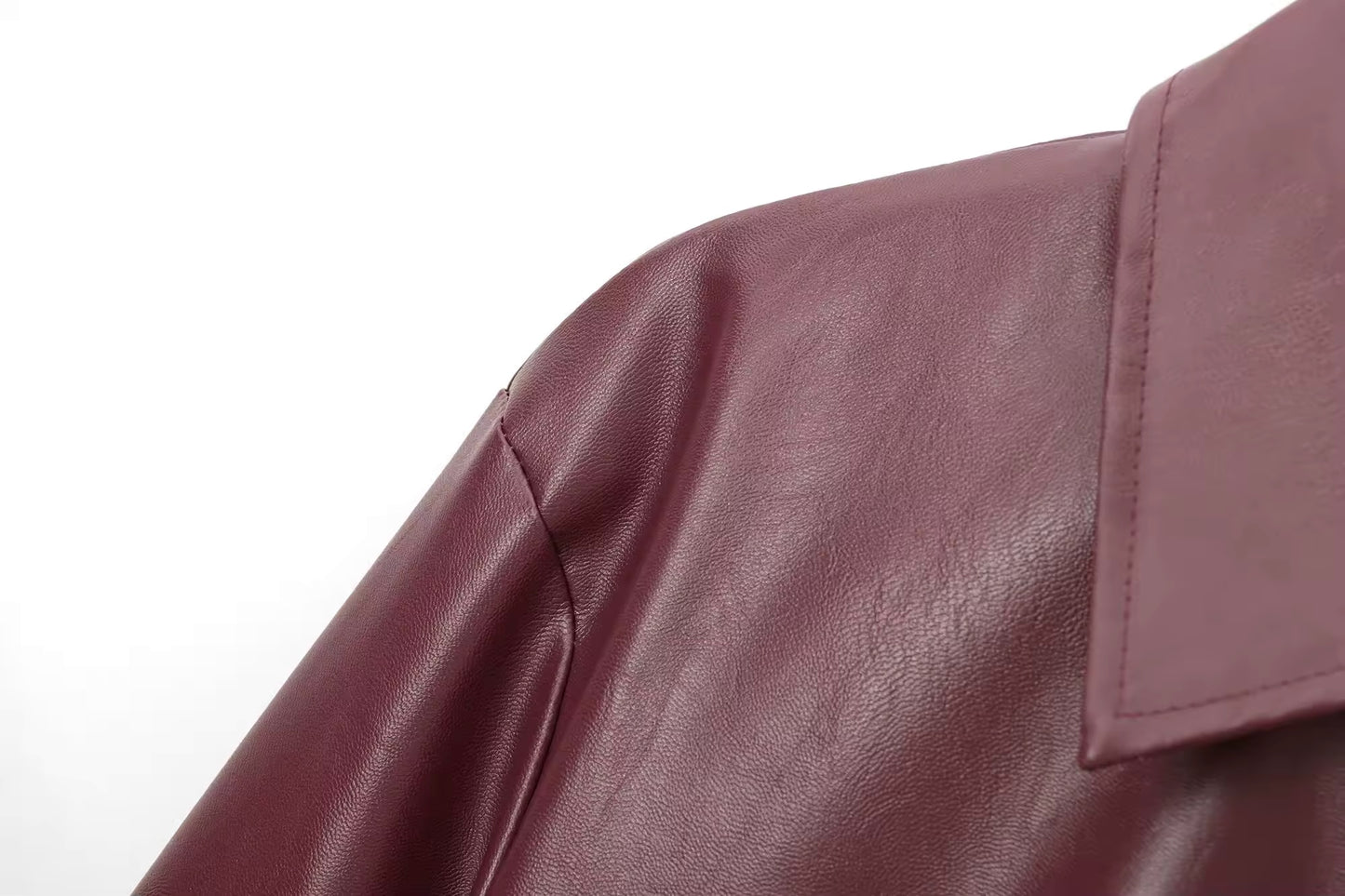 Veste courte en cuir PU bordeaux à fermeture éclair