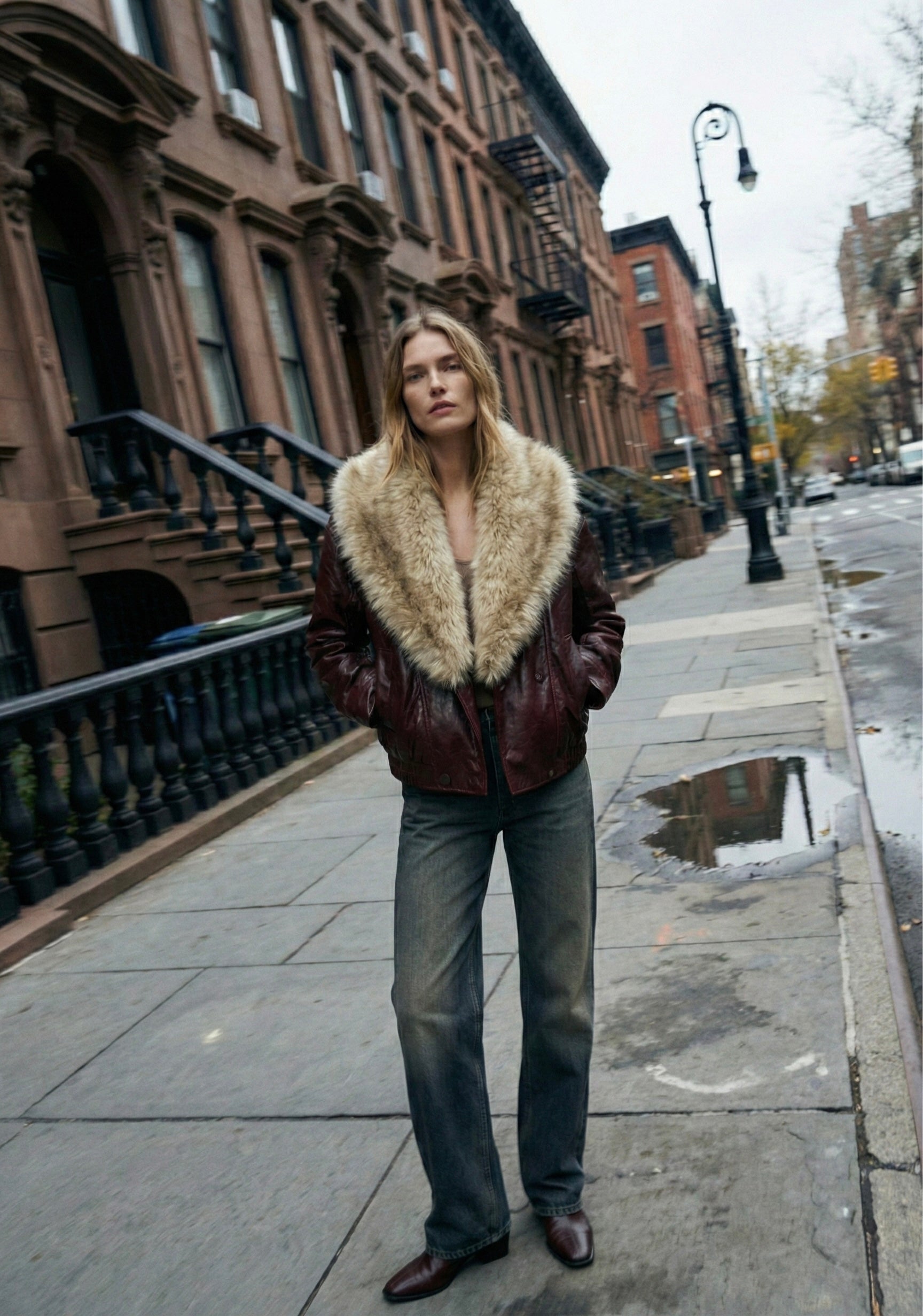 BLOUSON DOUBLÉ À COL EN EFFET FOURRURE