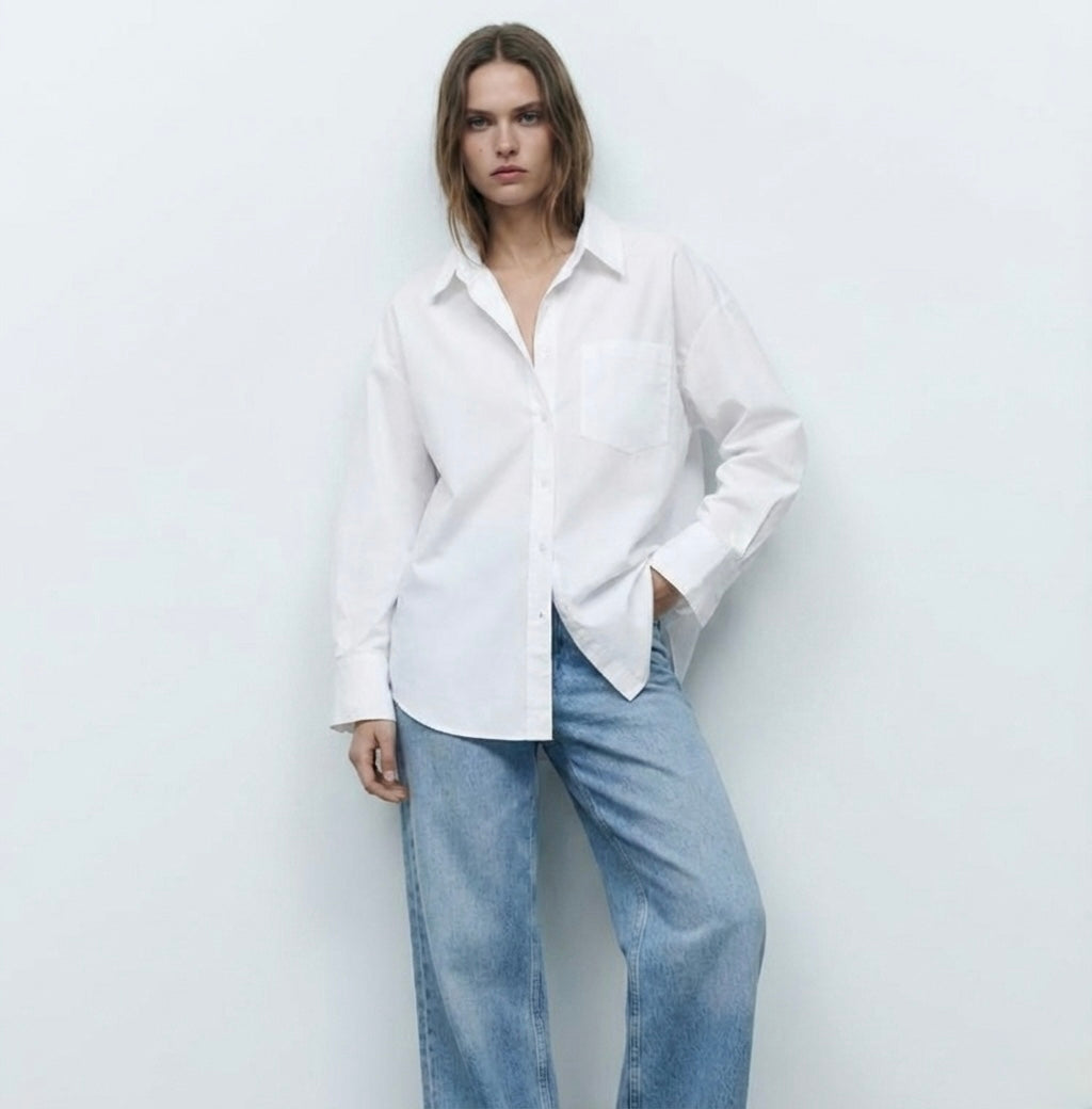 CHEMISE EN COTON À COUPE DROITE