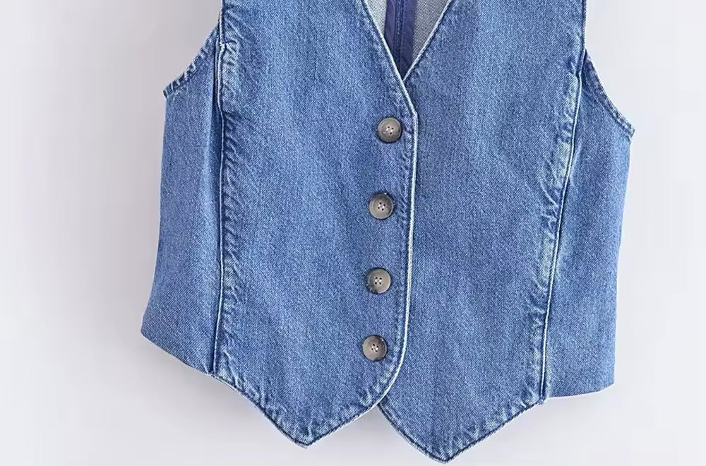 Gilet en denim à col V sans manche