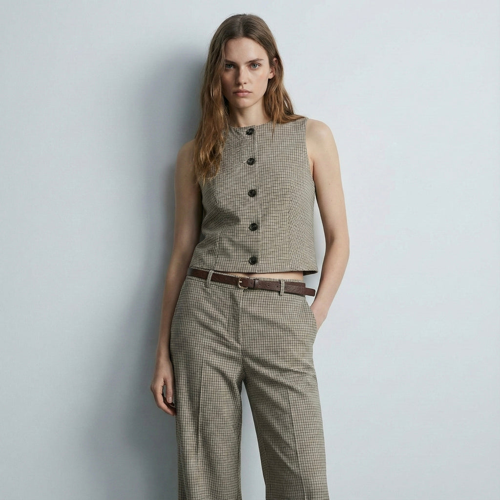ENSEMBLE GILET ET PANTALON À CARREAUX