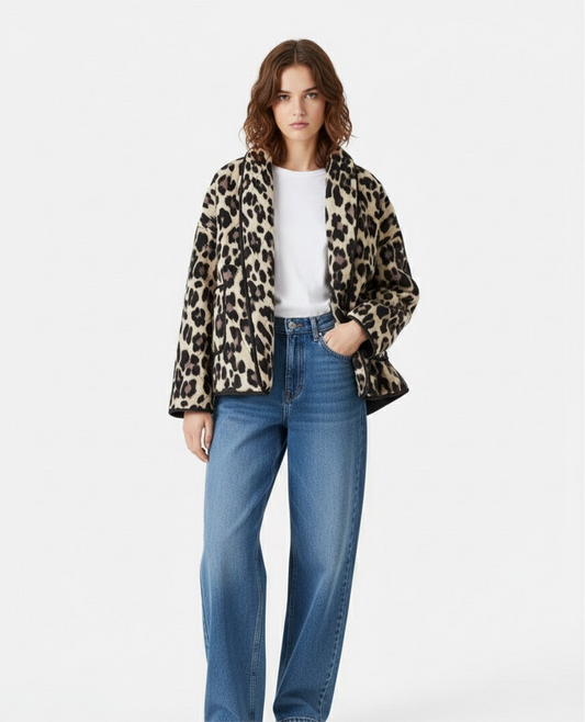 VESTE COURTE MOTIF LÉOPARD STRUCTURÉE