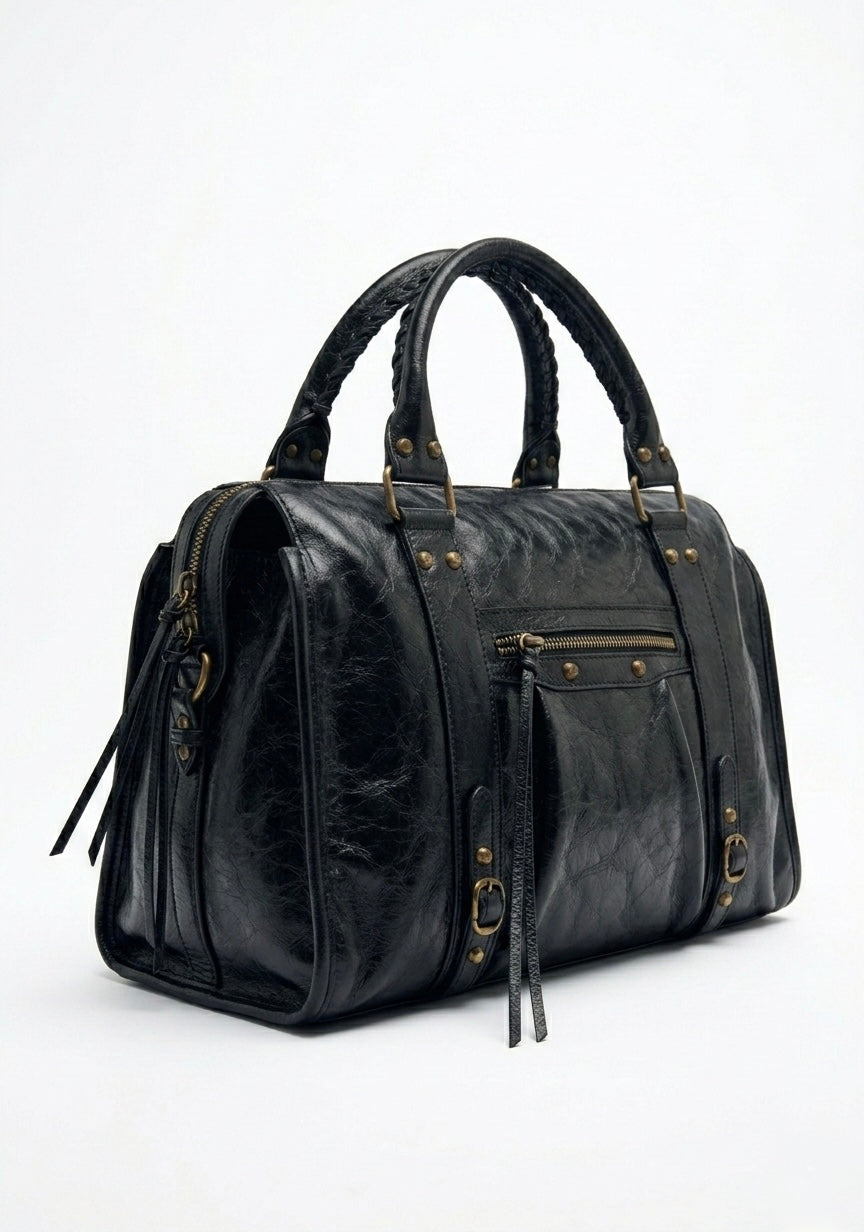 Sac à main en cuir brossé Noir