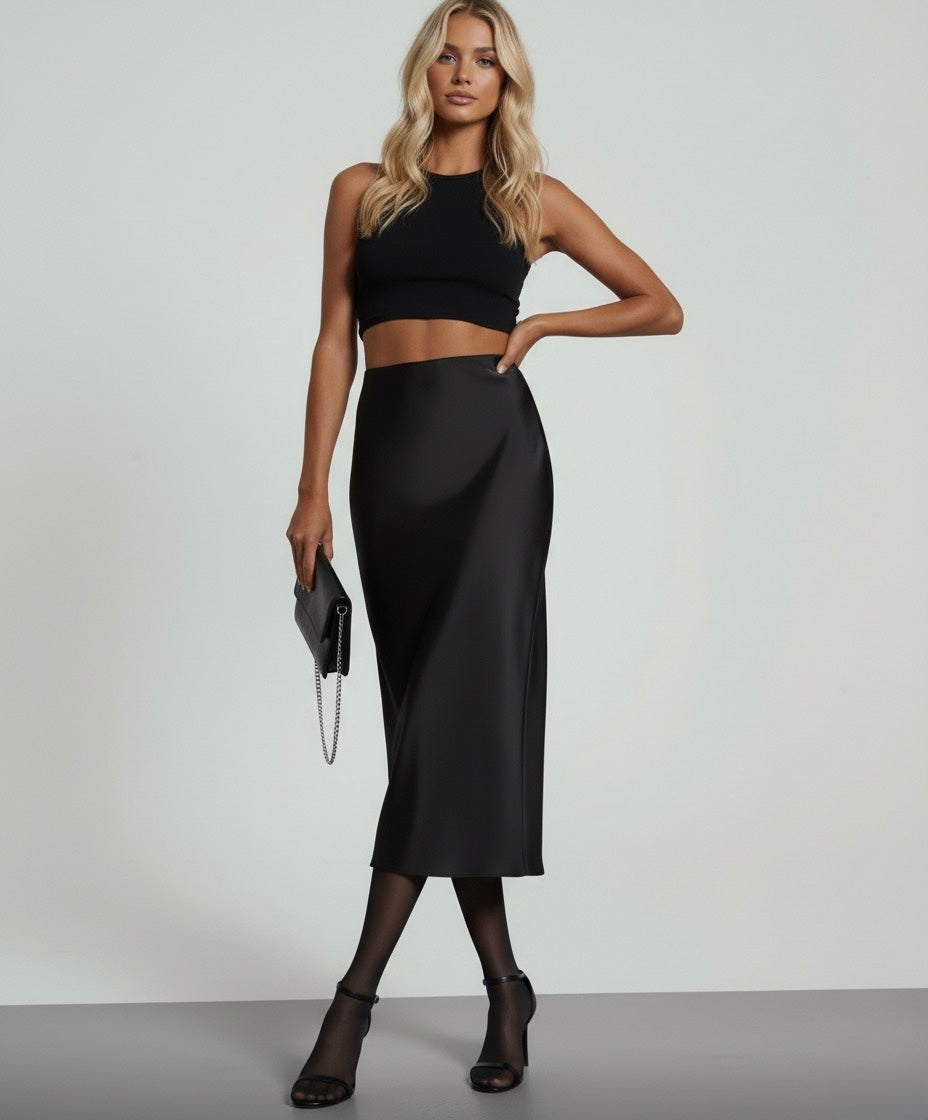 JUPE LONGUE SATINÉE FLUIDE