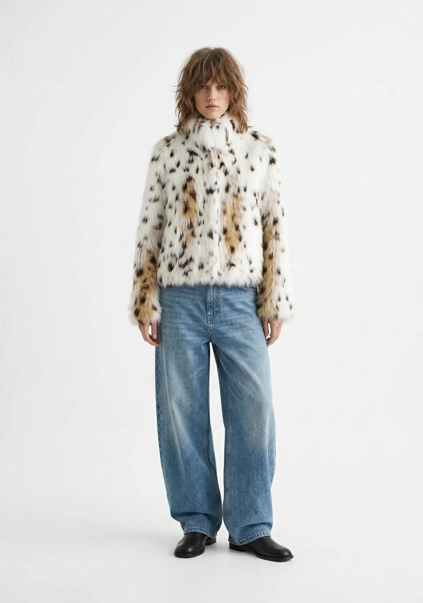 MANTEAU  EFFET FOURRURE IMPRIMÉ FAUVE