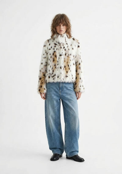 FAUX FUR ANIMAL PRINT COAT
