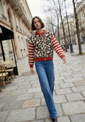 CARDIGAN À IMPRIMÉ LÉOPARD ET RAYURES