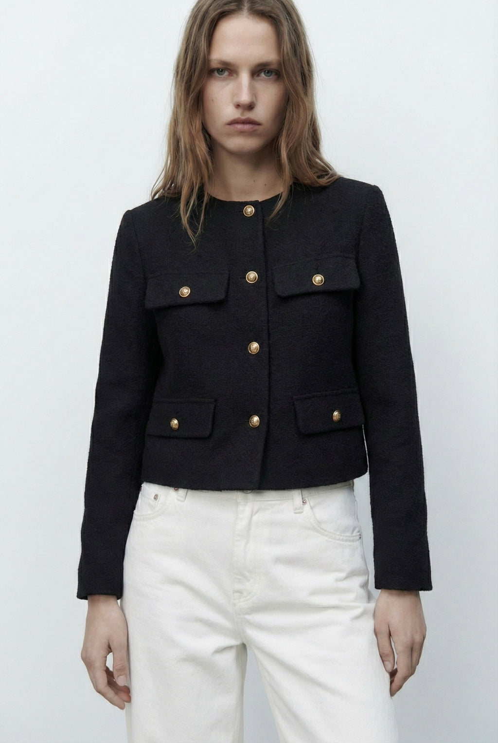 VESTE COURTE À COL ROND