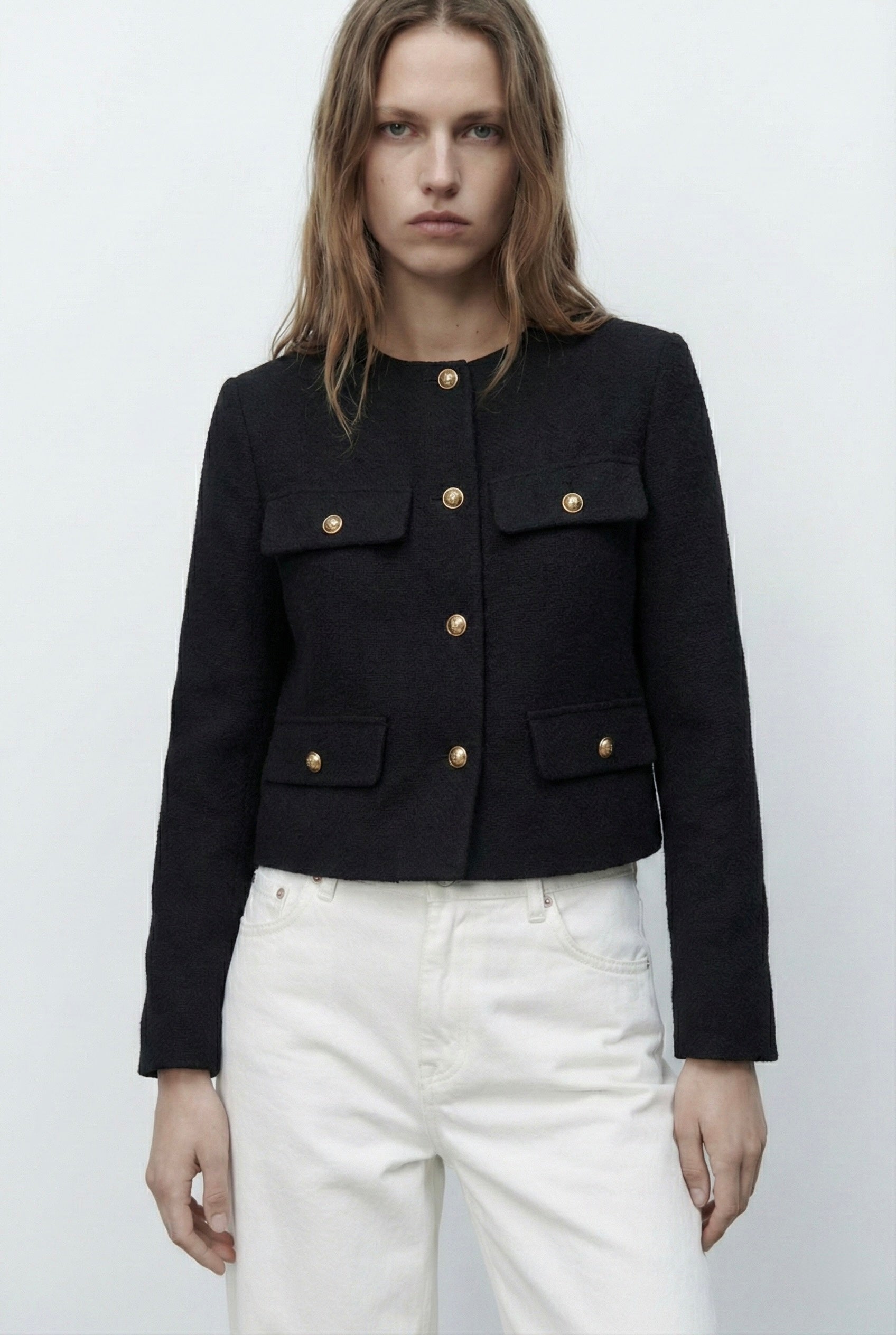 VESTE COURTE À COL ROND