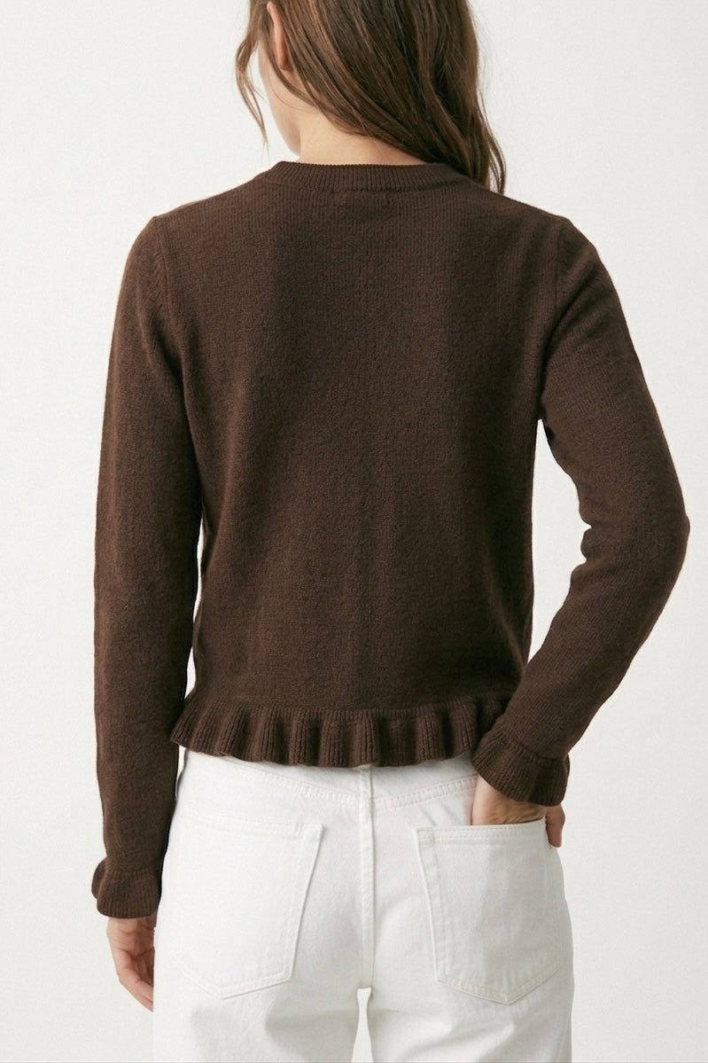 CARDIGAN MAILLE TEXTURÉE À FINITIONS VOLANTÉES