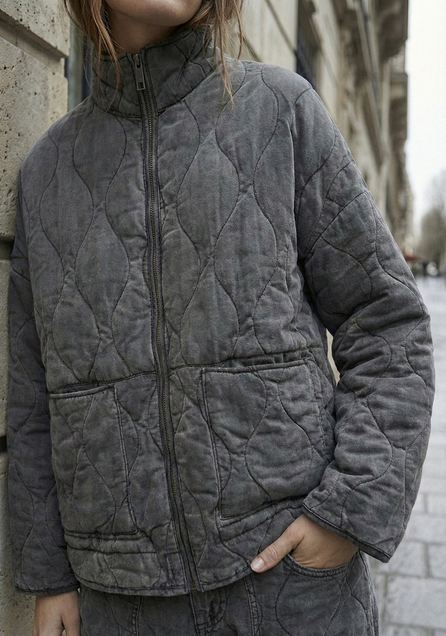 GIACCA TRAPUNTATA CON COLLO LUNGO