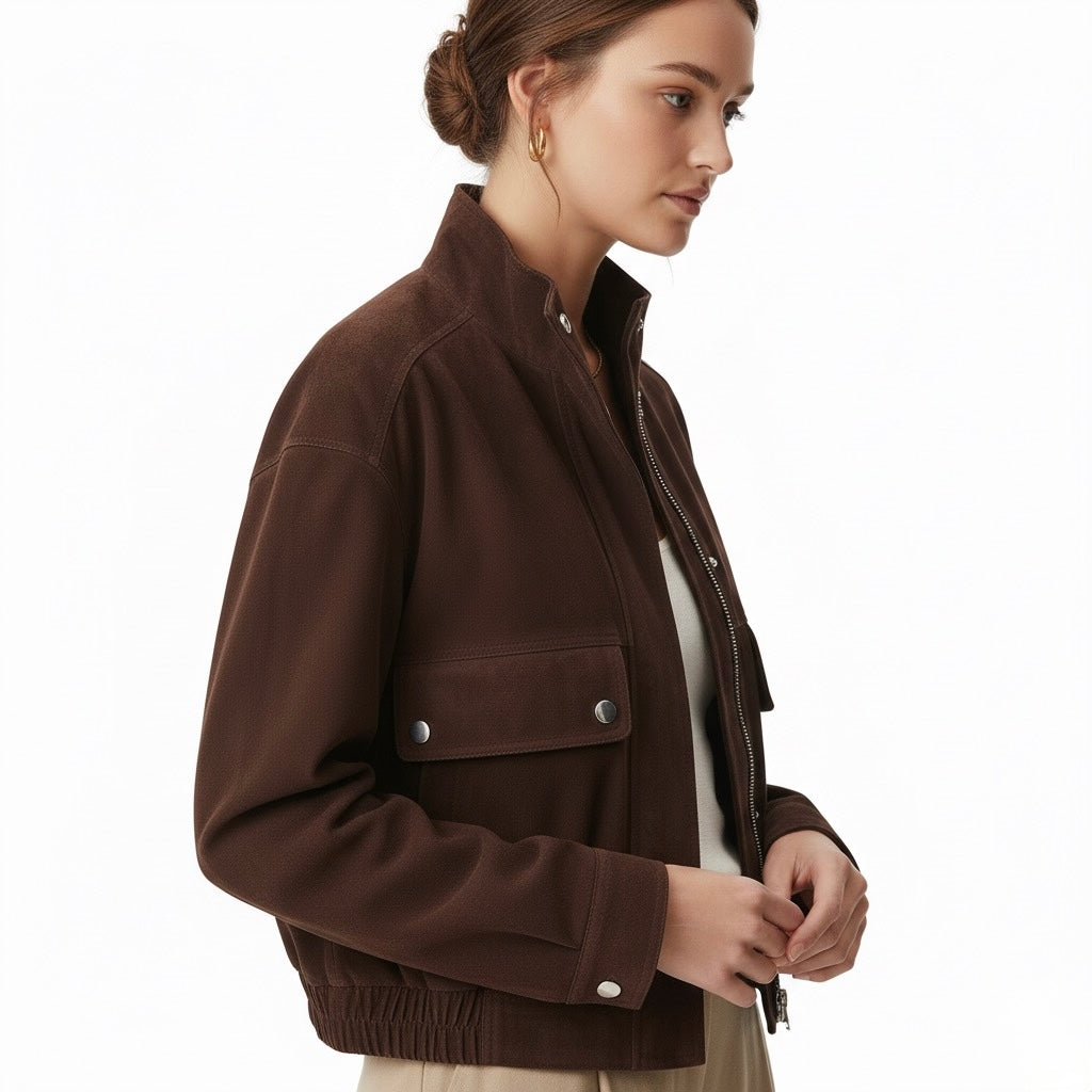 BLOUSON EN SUÉDINE À POCHES PRESSIONNÉES