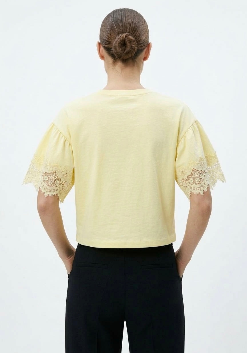 T-SHIRT MANCHES BRODERIE (JAUNE)