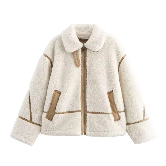VESTE EFFET LAINE AVEC DÉTAILS CONTRASTÉS