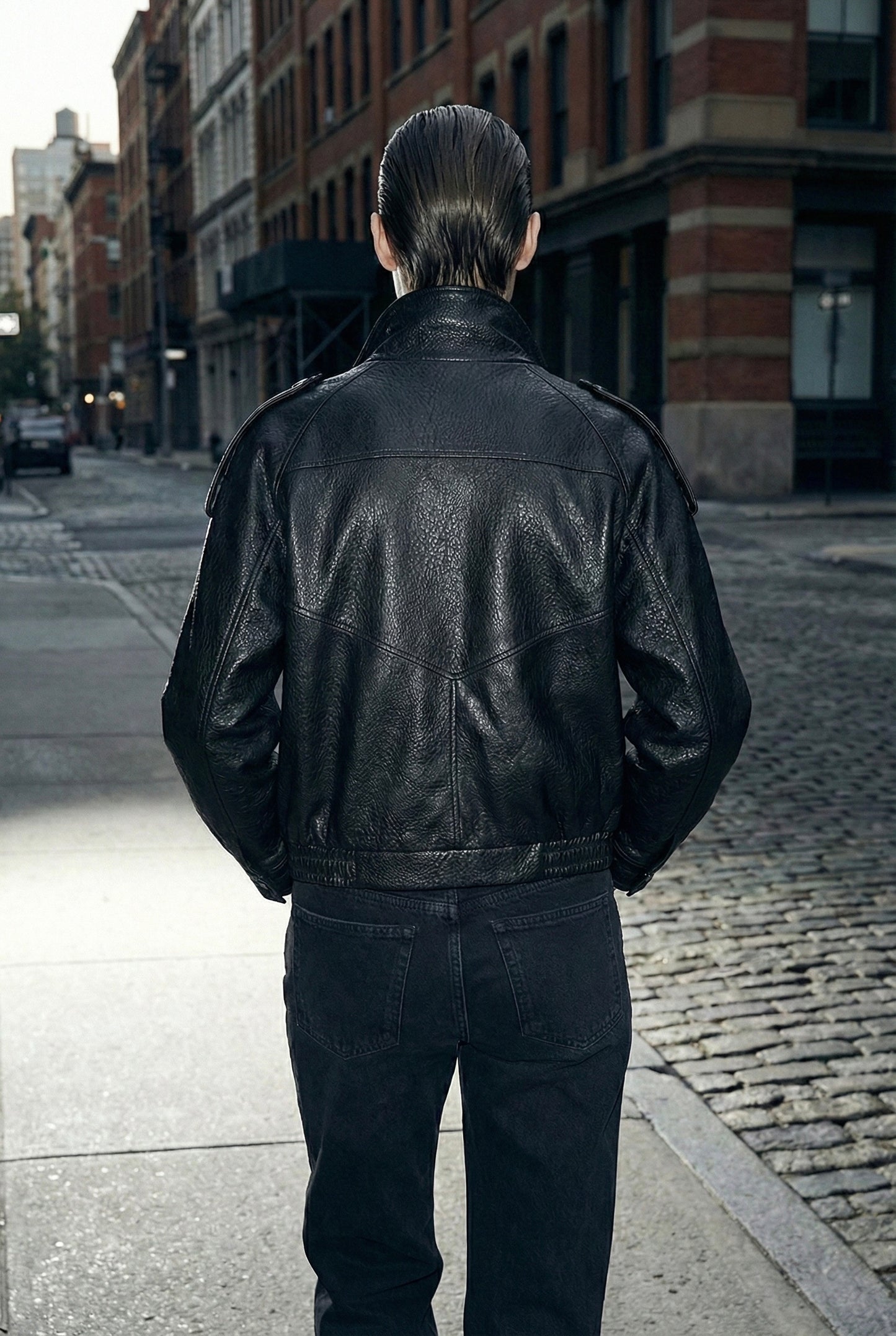 VESTE BOMBER EFFET CUIR À COL MONTANT