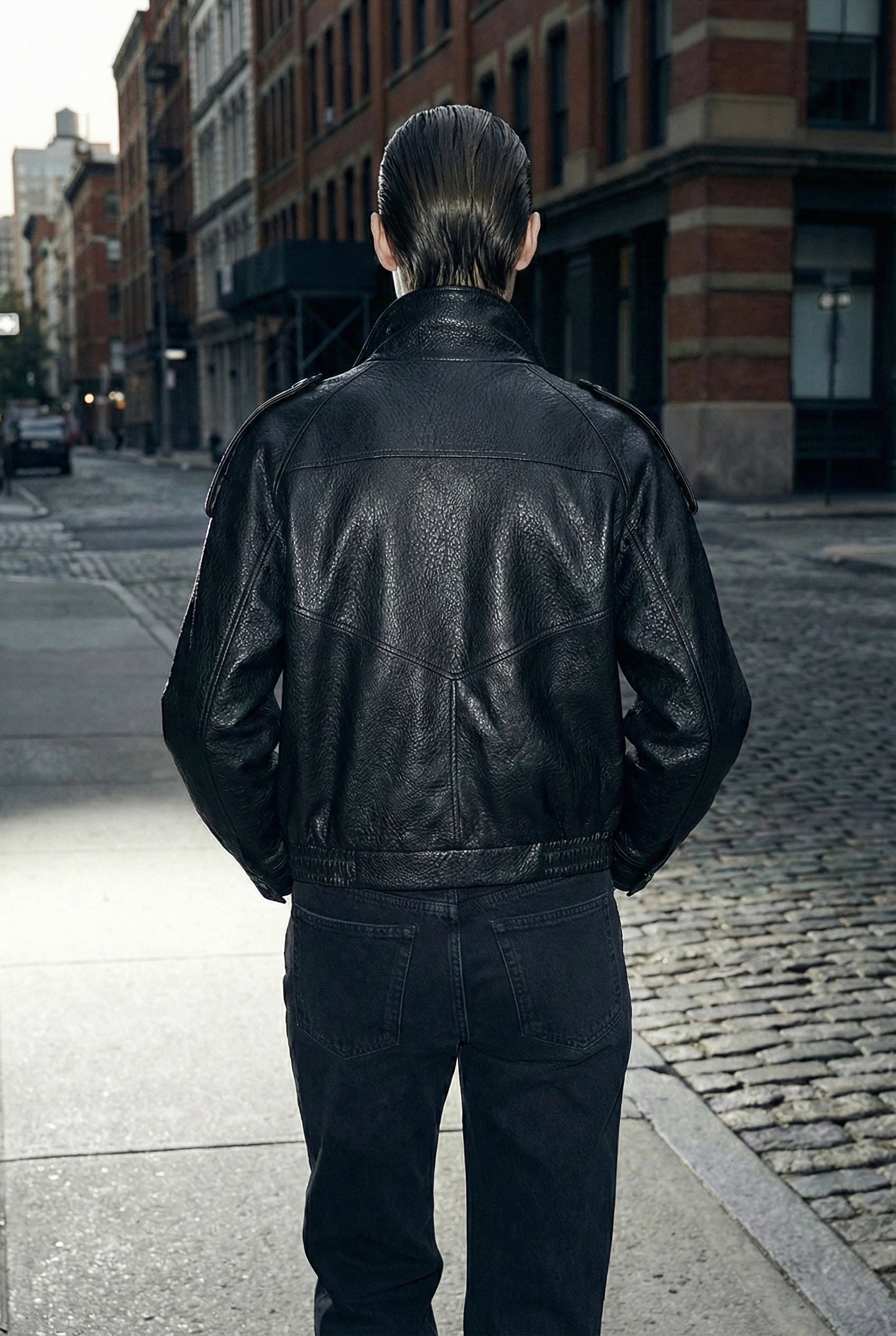 VESTE BOMBER EFFET CUIR À COL MONTANT