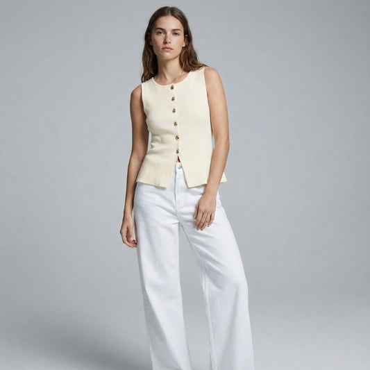 TOP ÉVASÉ À BOUTONNAGE CENTRAL