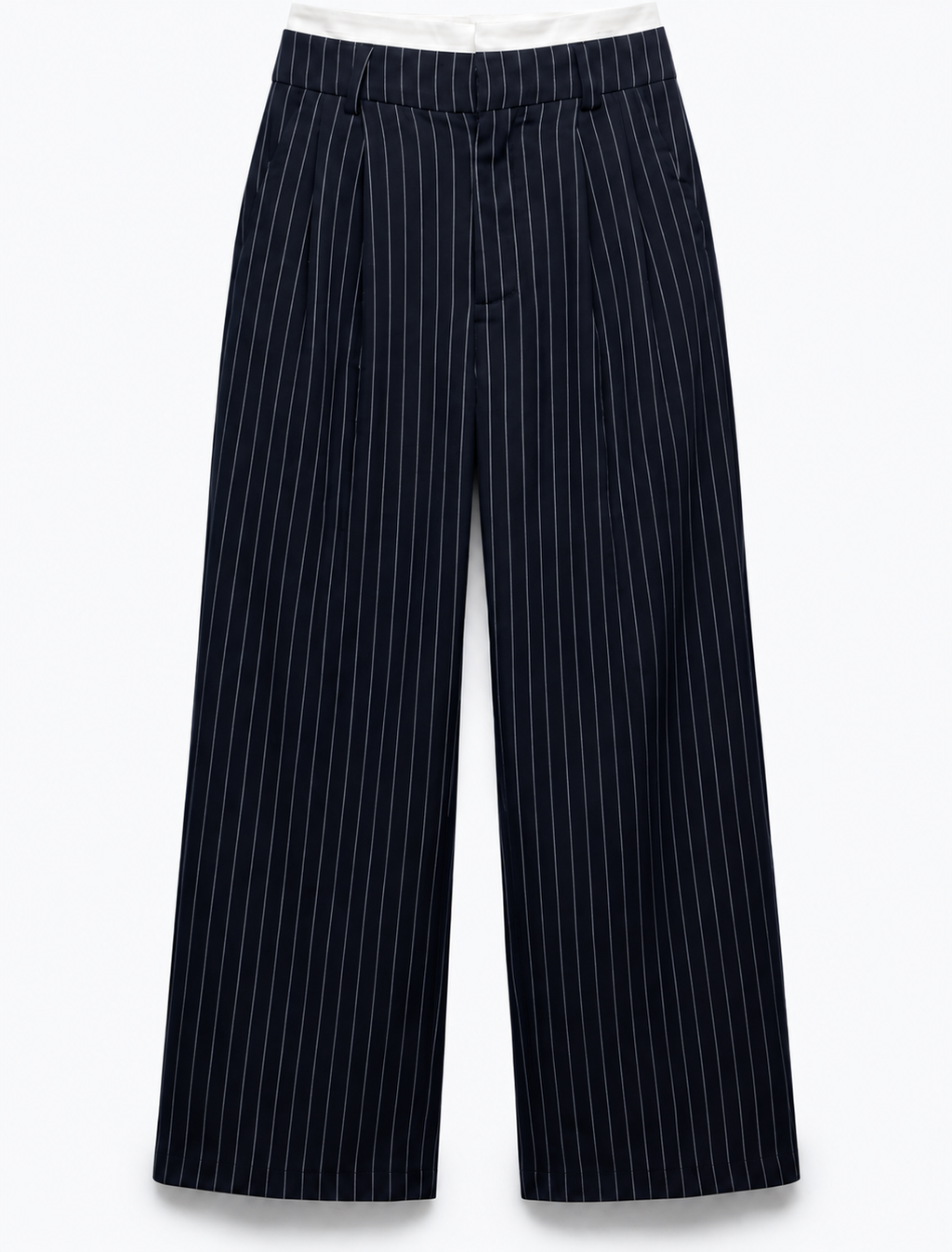 PANTALON LARGE À RAYURES ET DOUBLE TAILLE