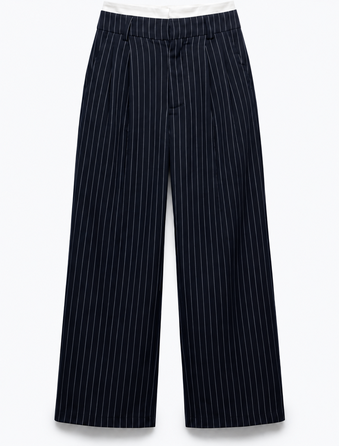 PANTALON LARGE À RAYURES ET DOUBLE TAILLE