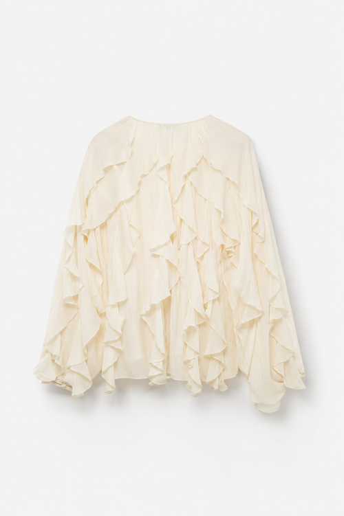 BLOUSE VOLANTÉE COL V MANCHES BOUFFANTES