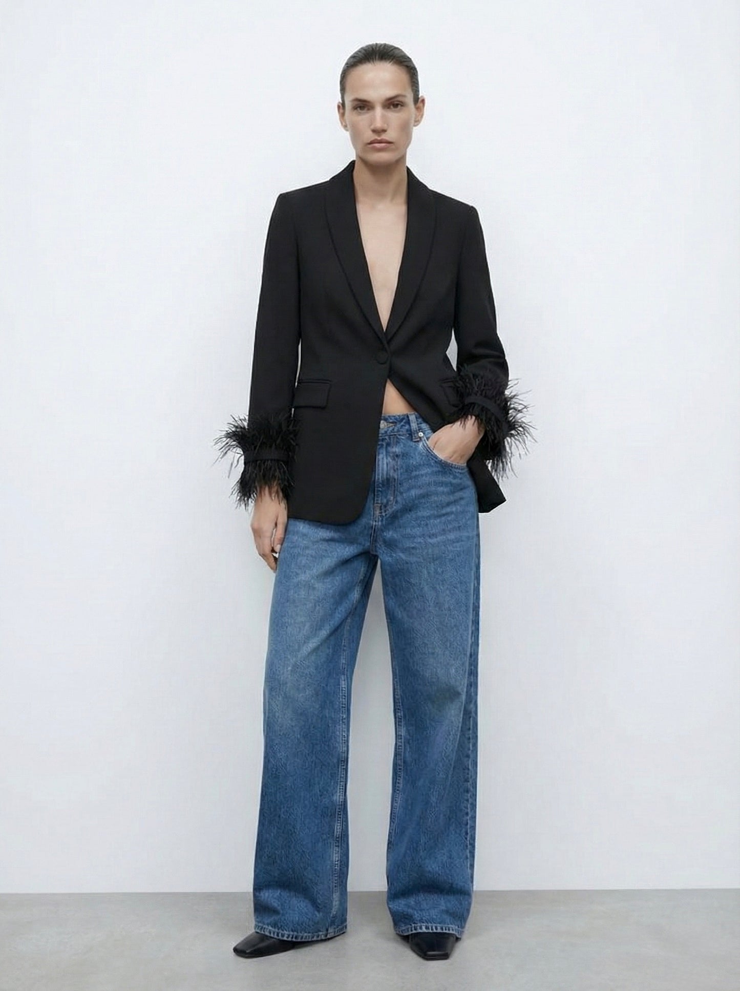 BLAZER LONG AVEC DÉTAILS PLUMES