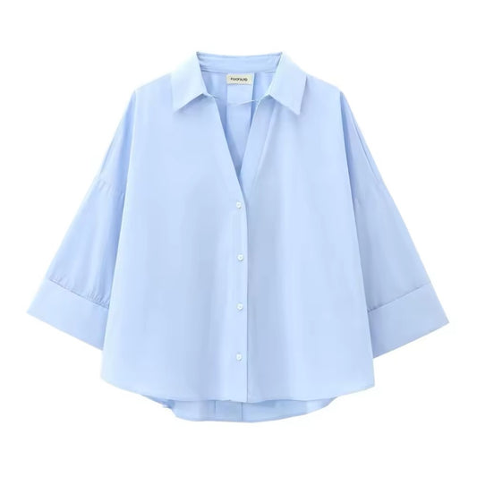 CHEMISE EN COTON À MANCHES LARGES