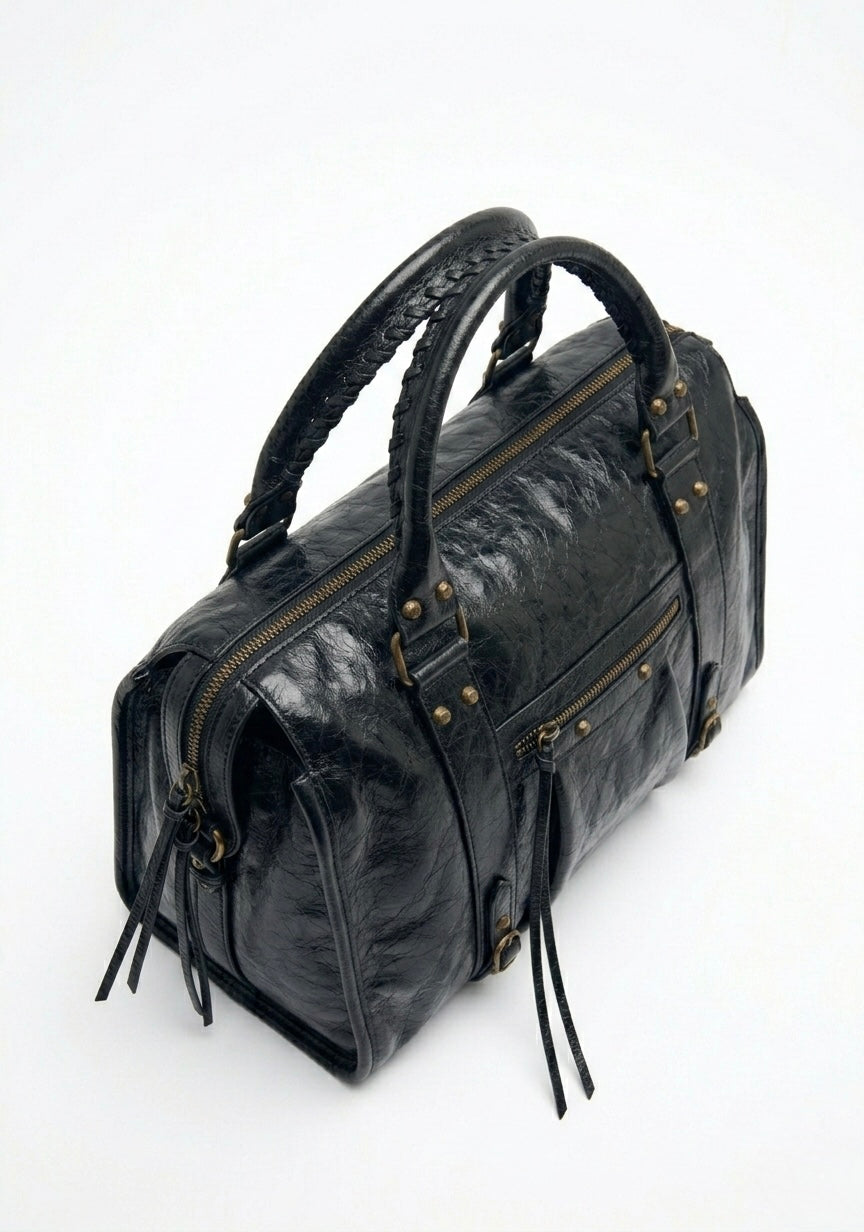 Sac à main en cuir brossé Noir