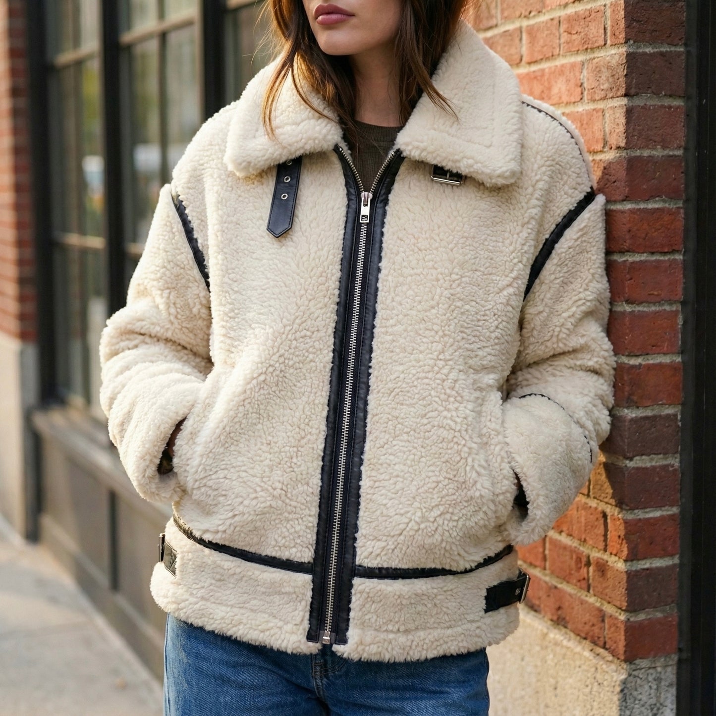 VESTE EFFET LAINE COL REVERS