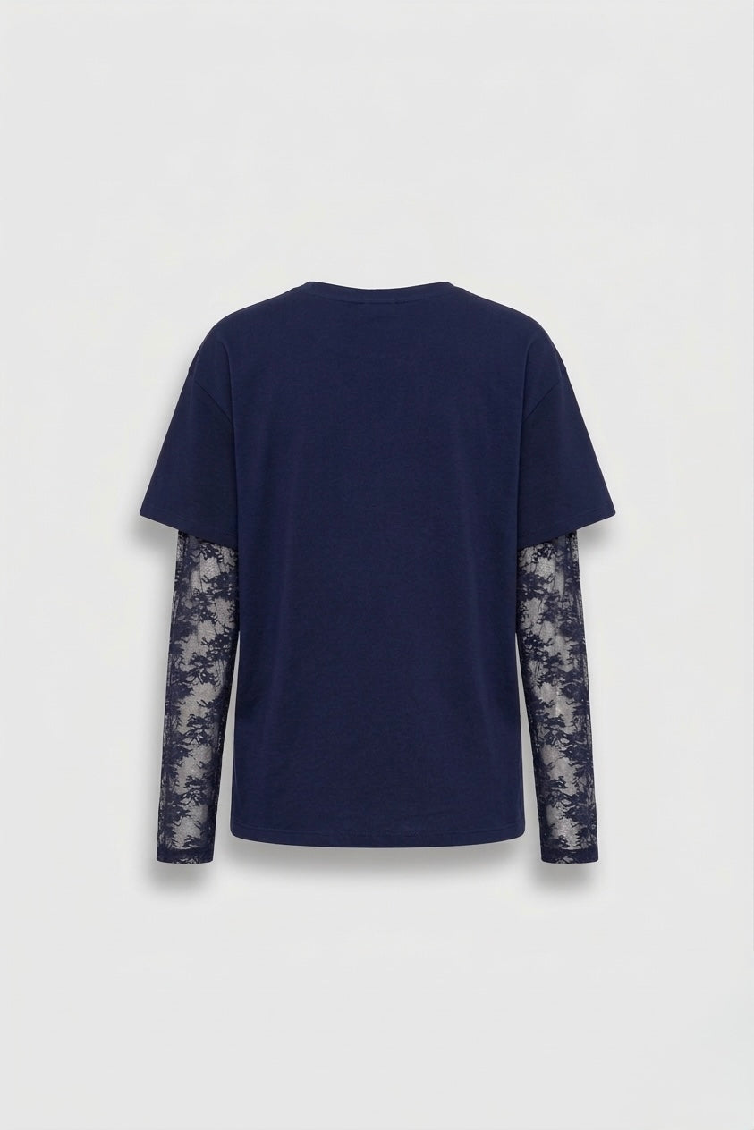 T-SHIRT DENTELLE MANCHES LONGUES