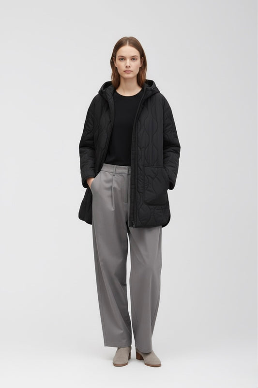 MANTEAU MATELASSÉ LONG À CAPUCHE