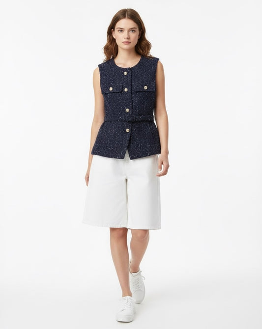 GILET STRUCTURÉ EN TWEED À CEINTURE