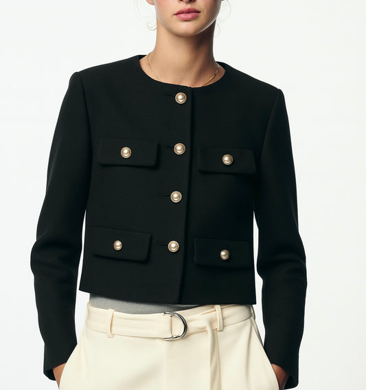 VESTE TAILLEUR ÉPURÉE À BOUTONS DORÉS