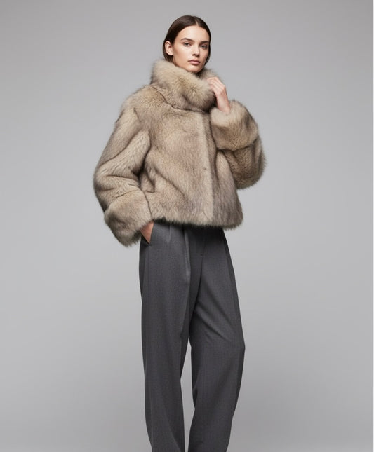 MANTEAU EFFET FOURRURE COL MONTANT