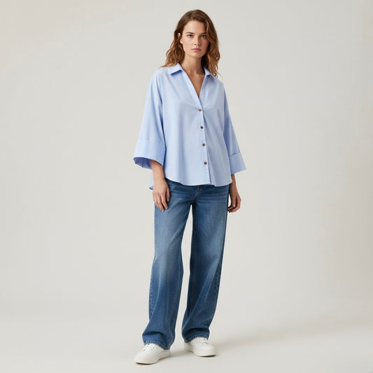 CHEMISE EN COTON À MANCHES LARGES