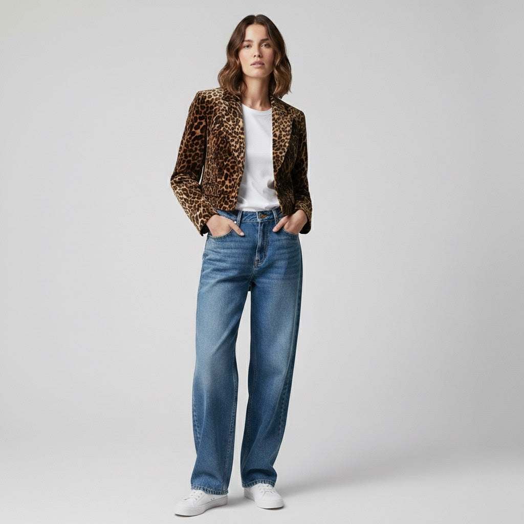 Blazer corto effetto leopardato 