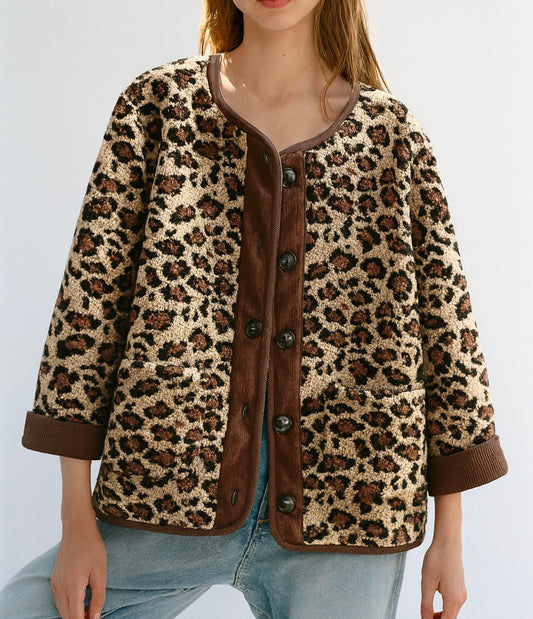 Cappotto effetto lana con stampa leopardata • Donna