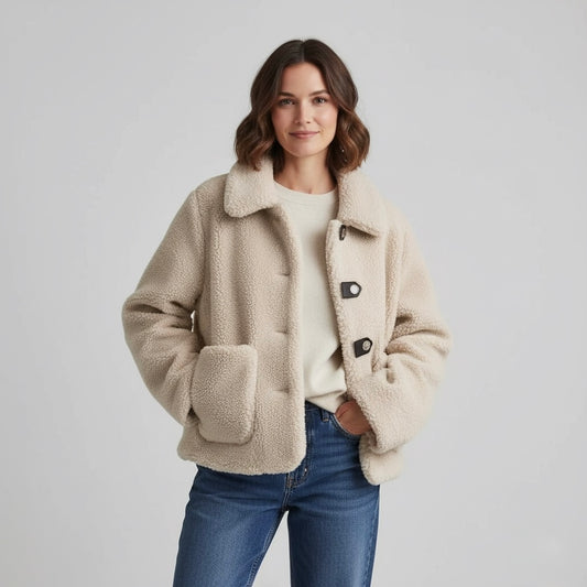 VESTE COURTE EN BOUCLETTE AVEC BOUTONS DORÉS