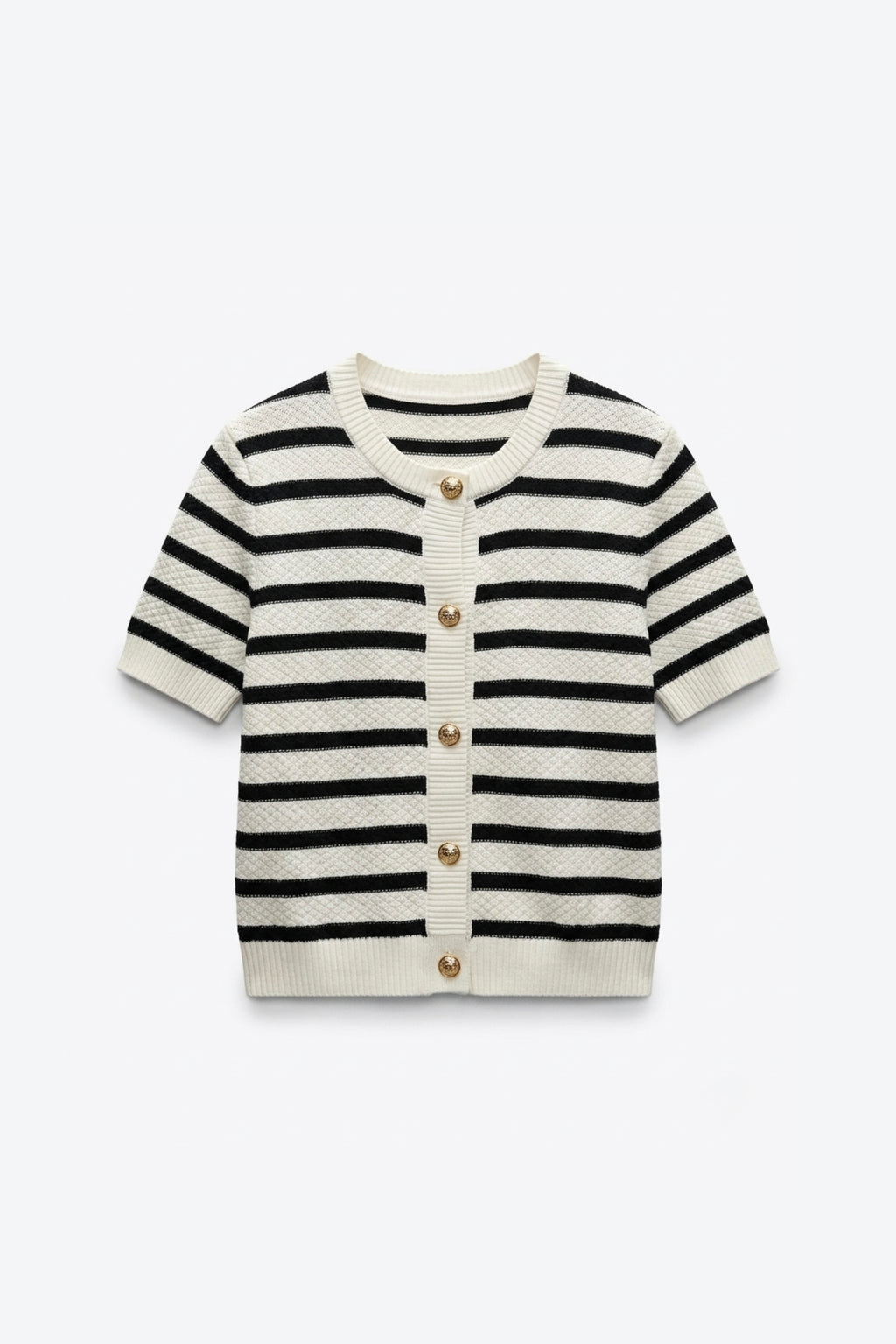 CARDIGAN EN MAILLE RAYÉ À BOUTONS DORÉS