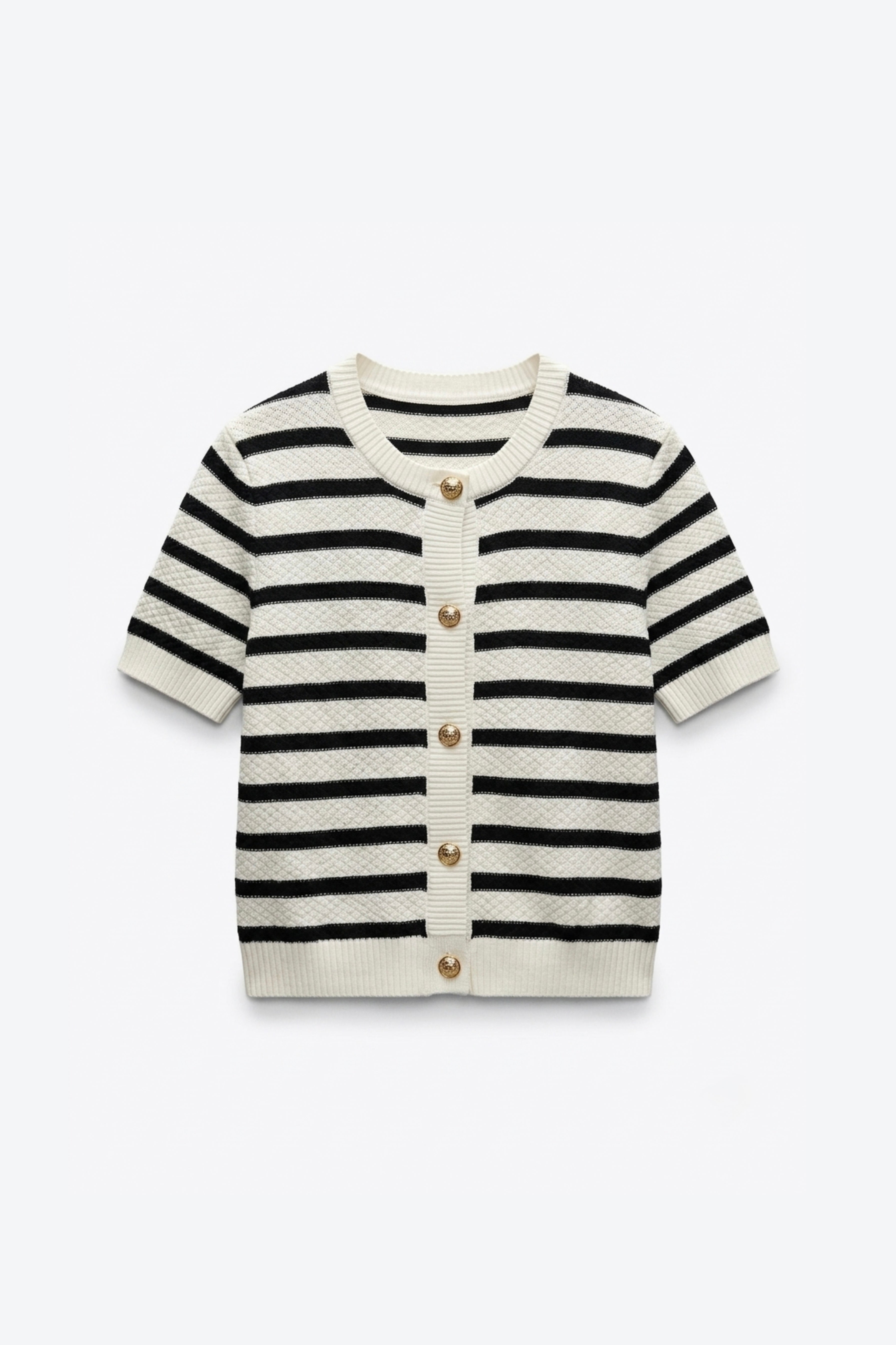 CARDIGAN EN MAILLE RAYÉ À BOUTONS DORÉS
